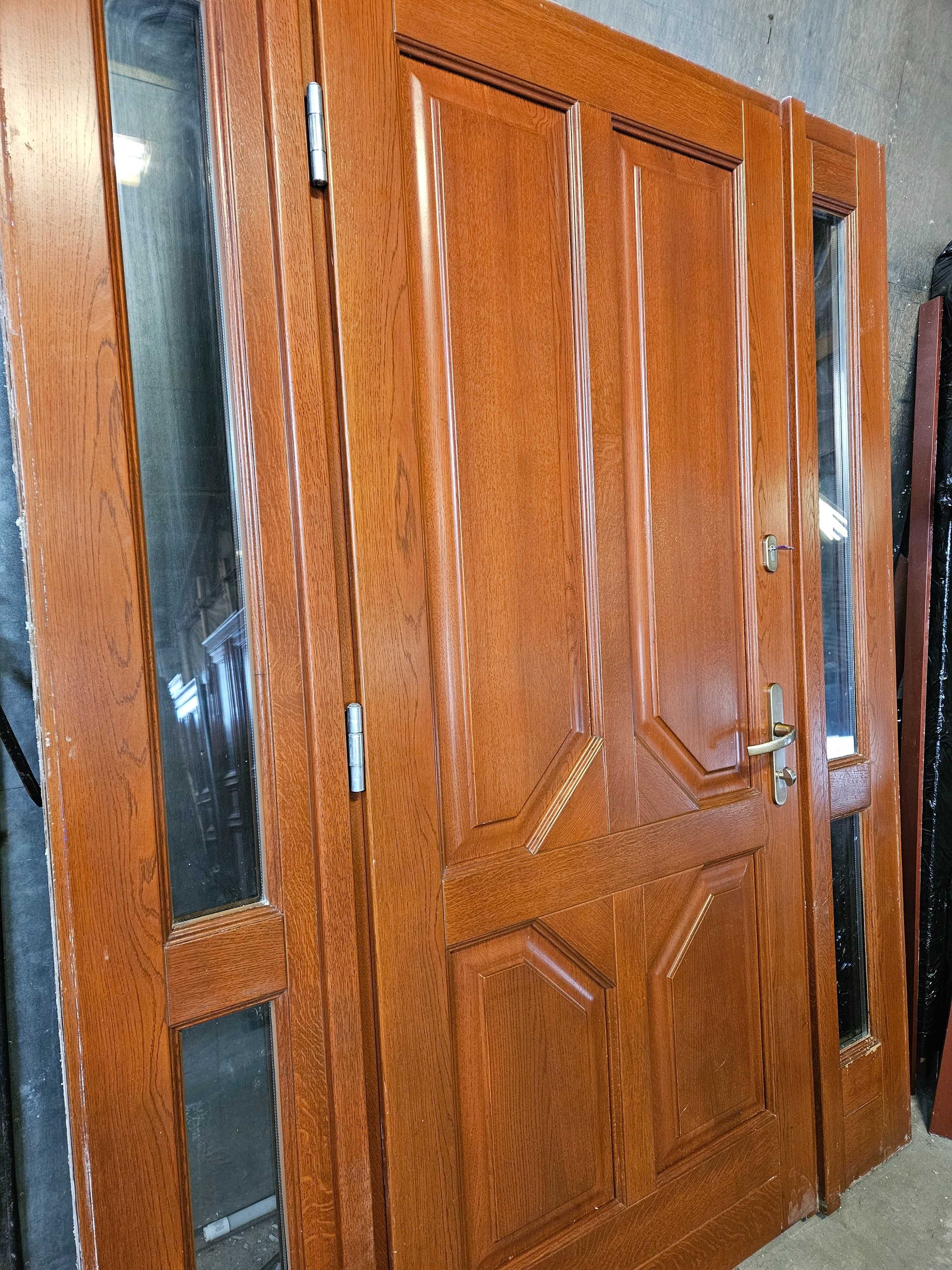 DRZWI Zewnętrzne Dębowe Drewniane z Doświetlami Wejściowe 177x230cm
