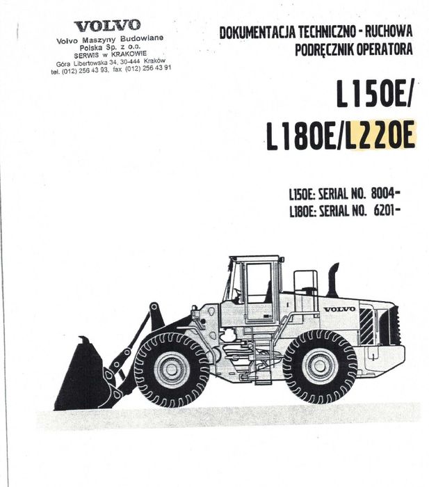VOLVO L 150 E, L 180 E, L220E ładowarka  – DTR instrukcja obsługi