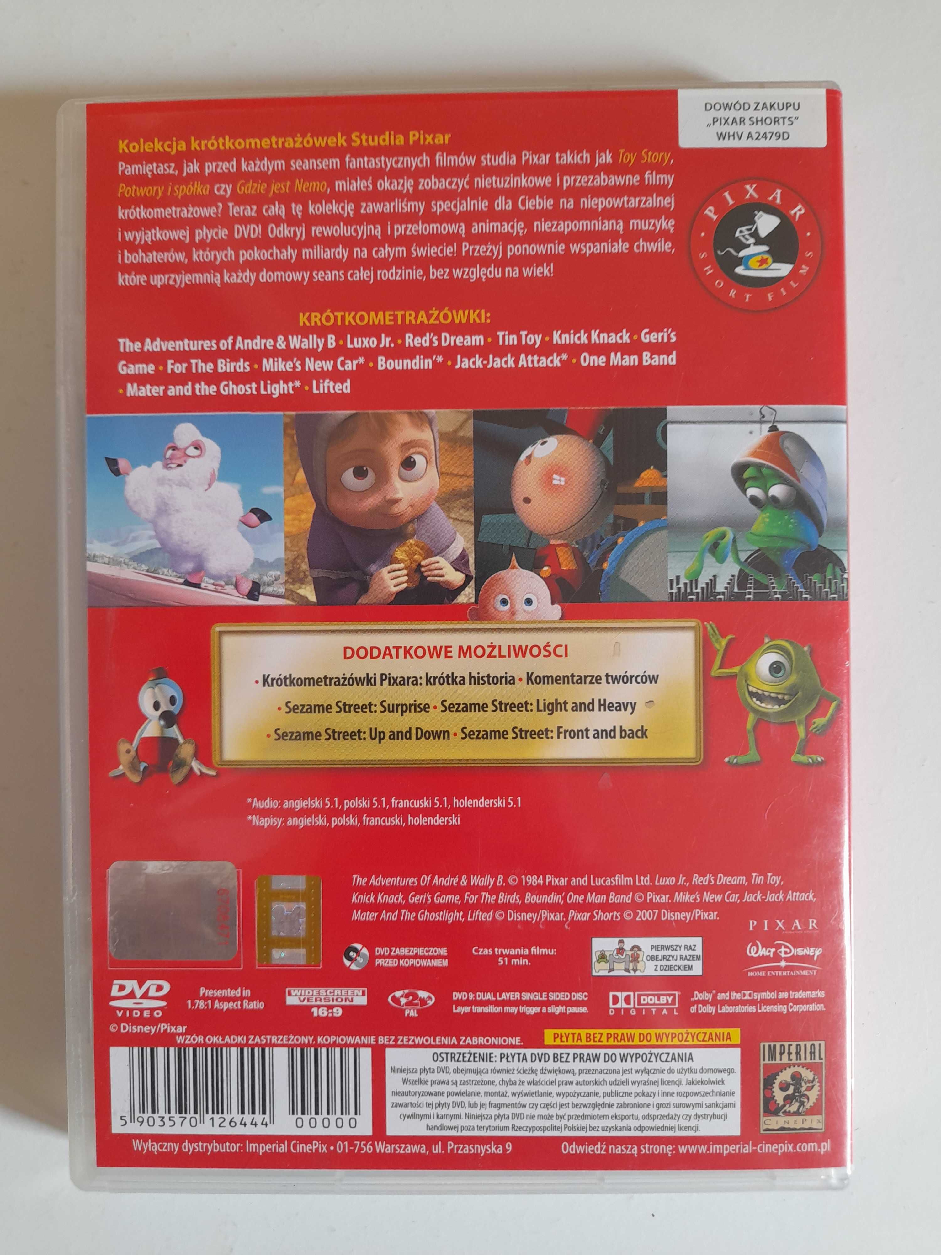 Pixar Short Films Kolekcja krótkometrażówek 1 płyta DVD