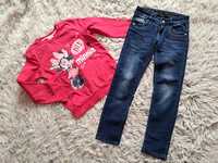 Zestaw bluza myszka mickey i spodnie jeans 128