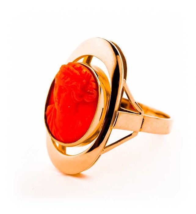 Warszawski Złoty Pierścionek - KORAL - KAMEA - 14K - 8,12g - ORNO