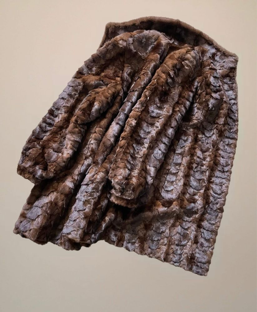 Futro naturalne norki brąz L XL 40 42 vintage fason jak nowe