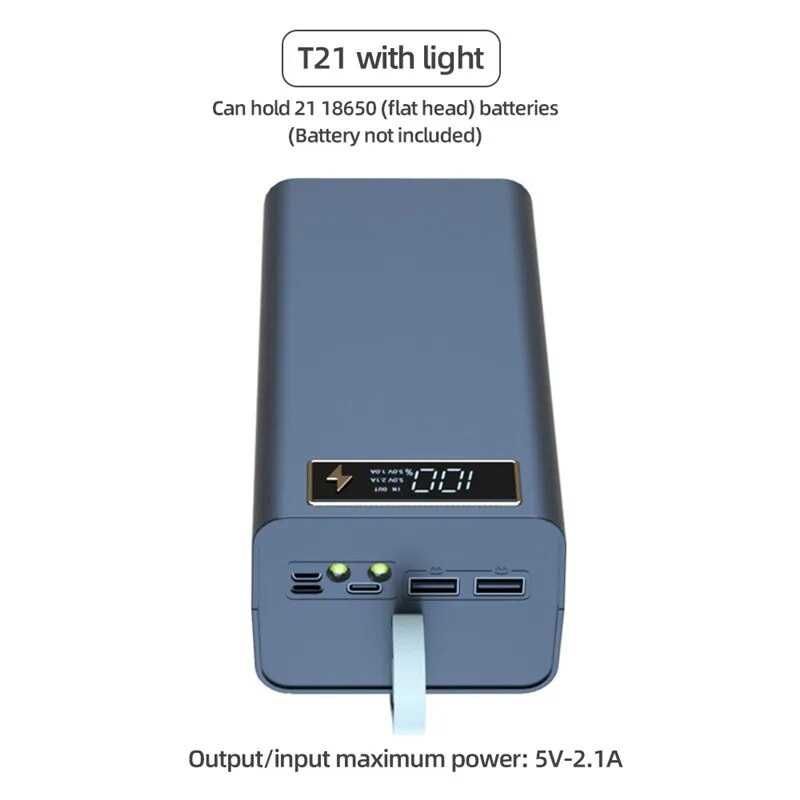 Кейс корпус T21 Павербанка 21* 18650 батарею Powerbank USB, фонарик