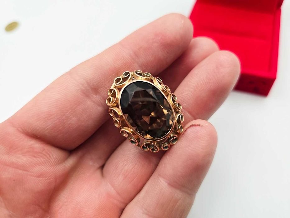 Złoty pierścionek KLASYCZNY STARY z czarnym kamieniem |Plus Lombard