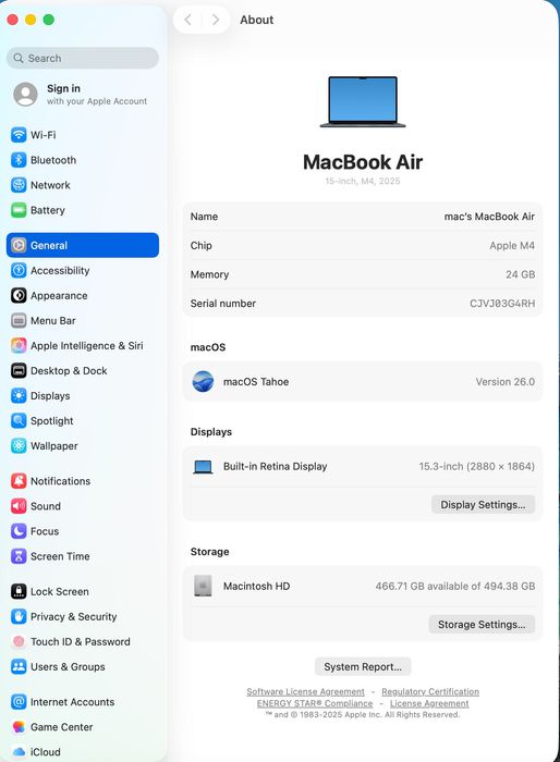 MacBook AIR 15 M4/10 CPU/ 10 GPU/ 24 ram/ 512 Midnight