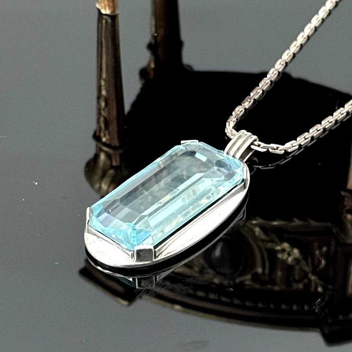 Wielki naszyjnik Art Deco z błękitnym Spinelem - próba srebra 925