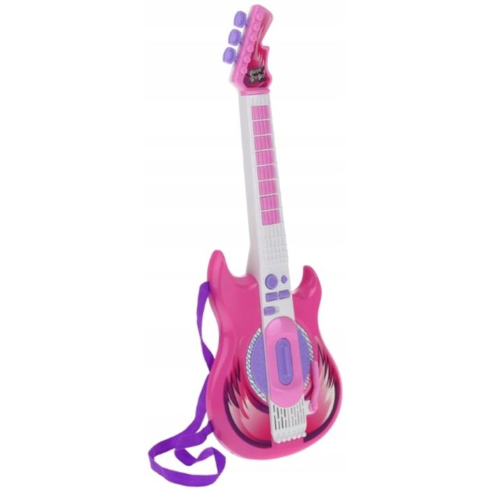 Gitara Elektryczna Z Mikrofonem Dla Dzieci Zestaw Karaoke Różowa