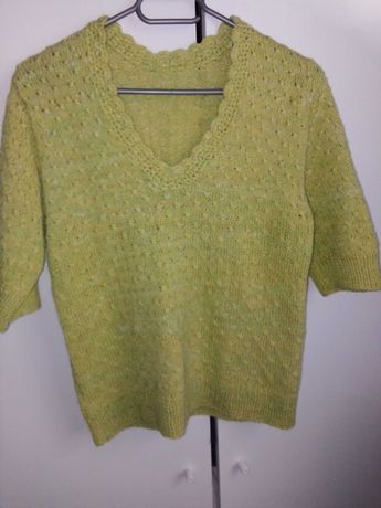 Ręcznie robiony sweterek wełniany S/M zielony
