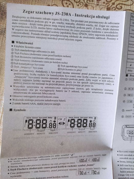 Turniejowy zegar szachowy "polgote" | 8 trybów | baterie gratis