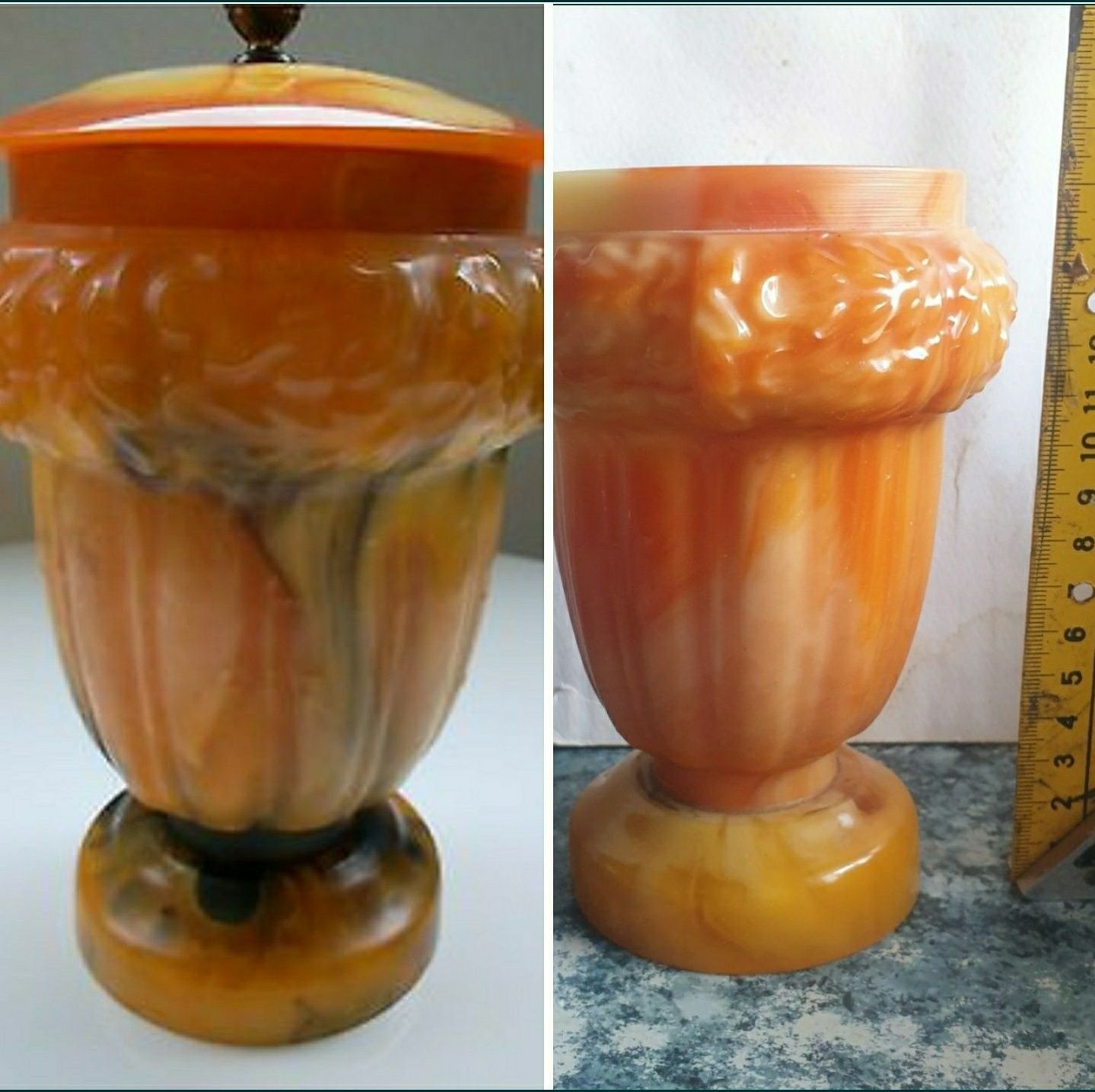 Catalin Bakelite Amber Box Vase, bakelite vase, catalin vase Art Deco