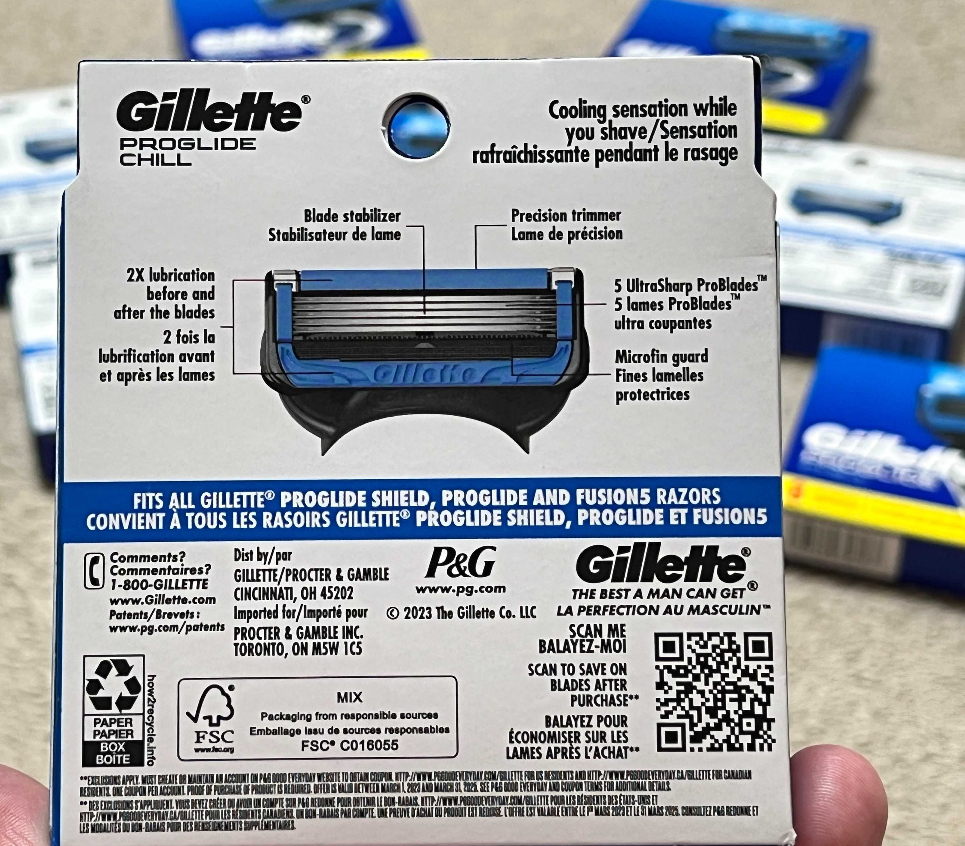 Лезвия оригинал из США Gillette Proglide SHIELD, Chill 4шт картриджи