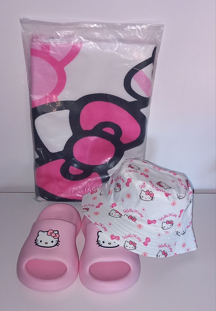 Nowy zestaw Hello Kitty klapki 37 ręcznik kapelusz