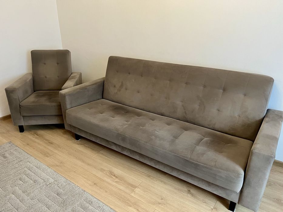 Wersalka + fotel ( welurowe)