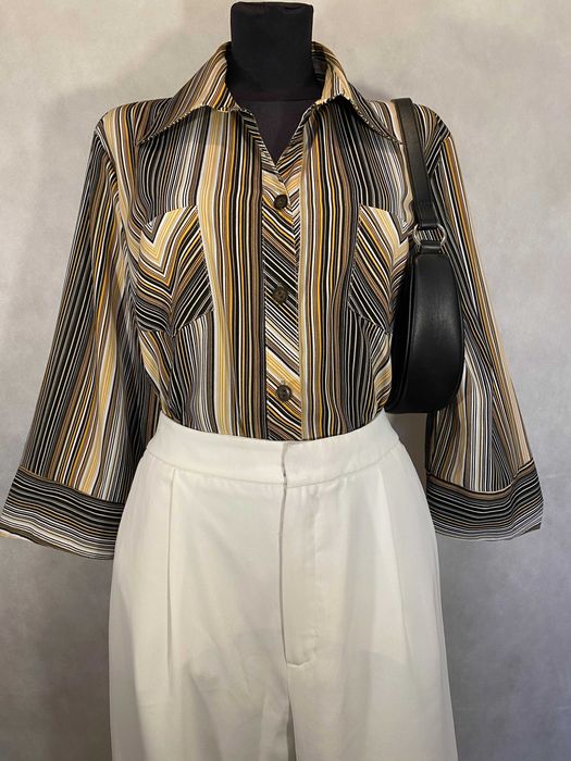 Koszula damska z rękawem 3/4 kołnierzykiem paski wielobarwna 44 XL XXL