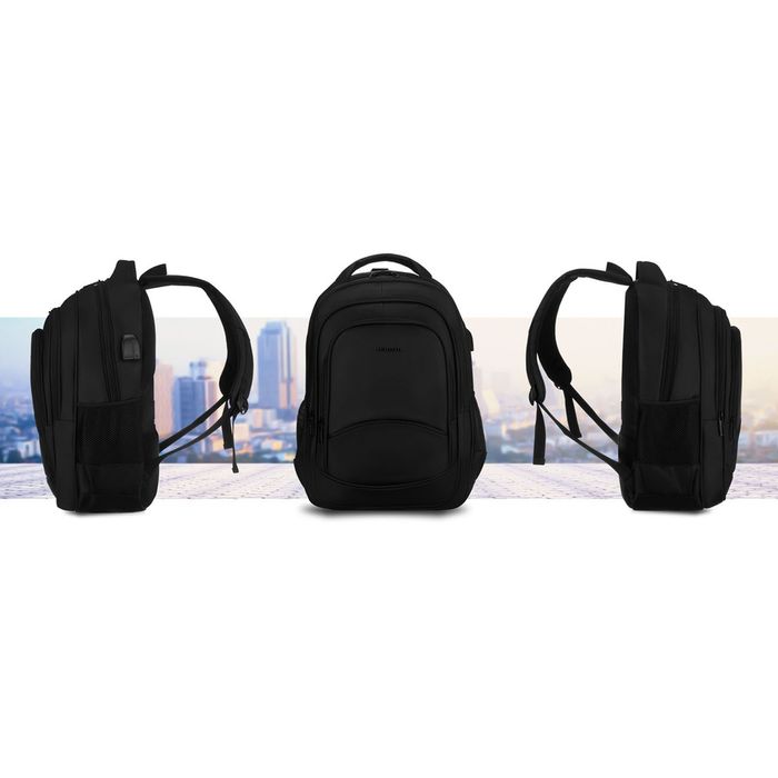 plecak szkolny z poliestru w czarnym kolorze z portem usb  - peterson