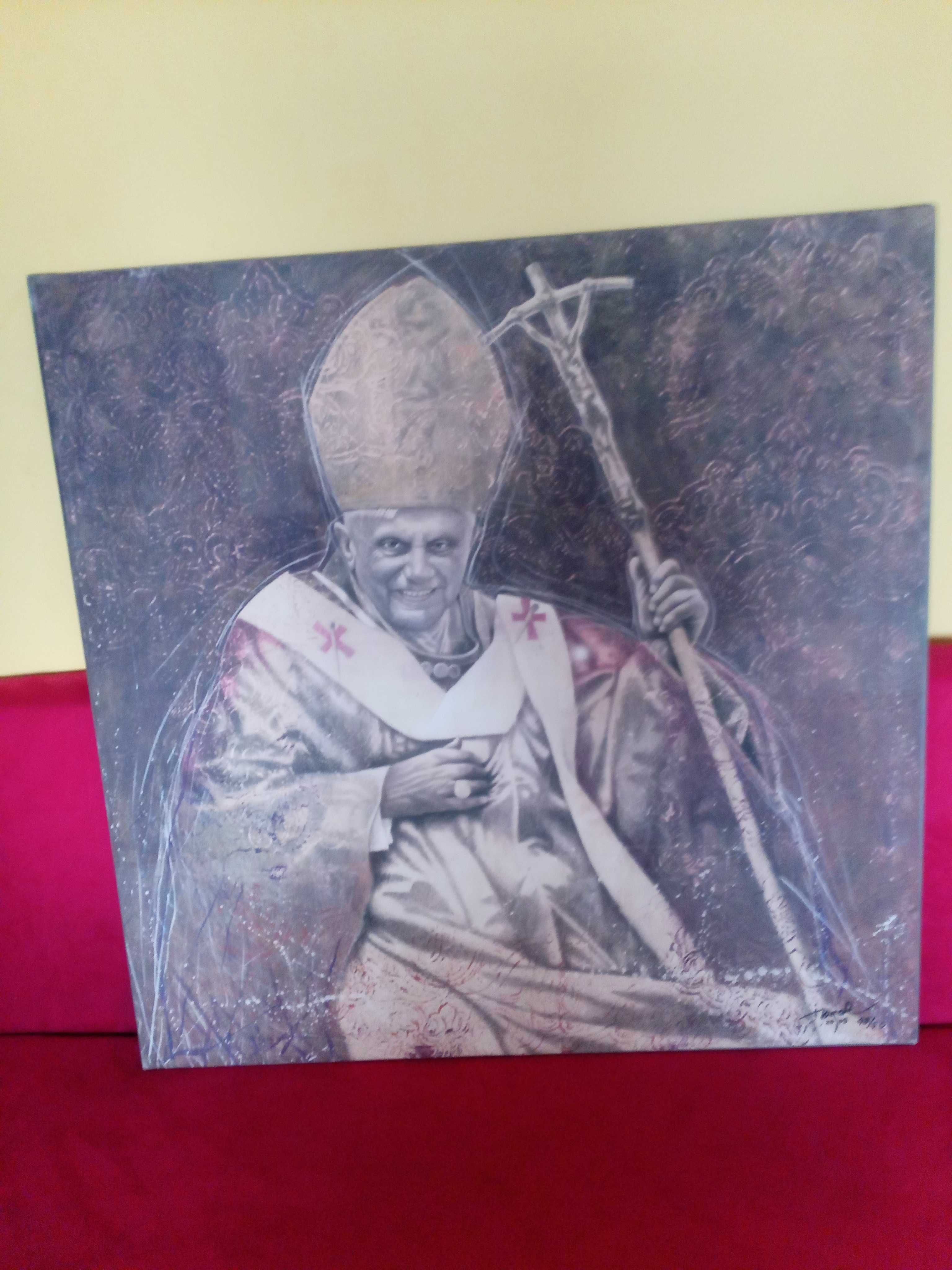 Ogromny Obraz z Papieżem 98 cm na 98 cm 2005 rok