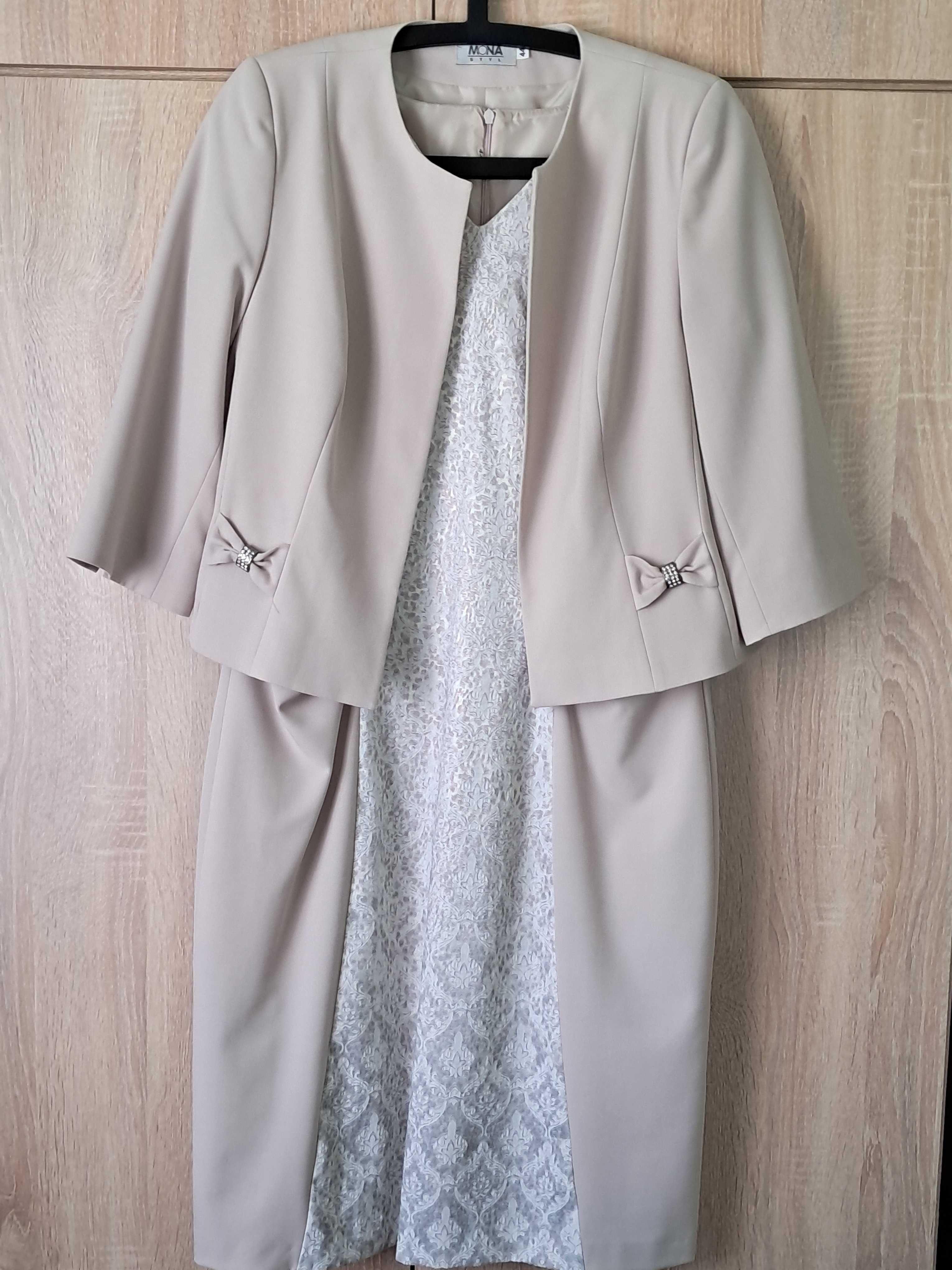 Sukienka, żakiet, torebka - elegancka, rozm. 44, raz ubrana