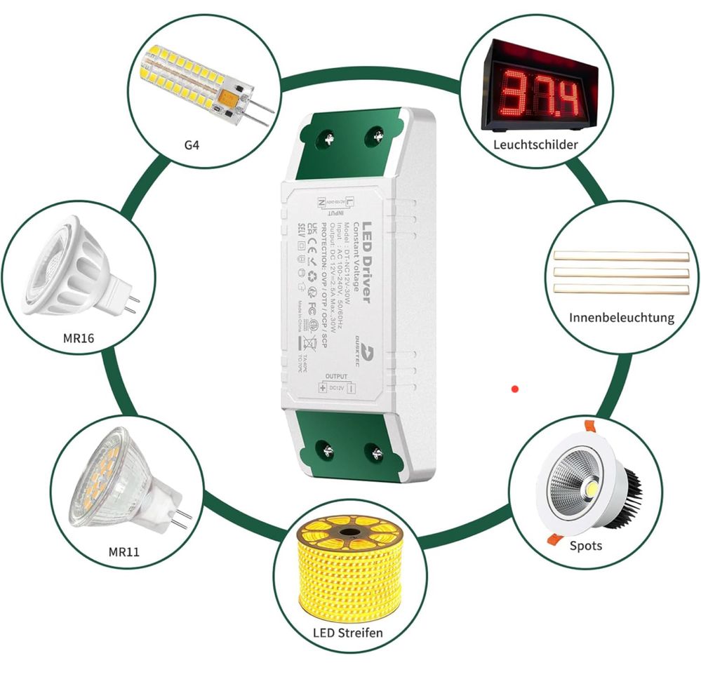 Zasilacz LED DUSKTEC 230V na 12V 30W IP44 do taśm i żarówek