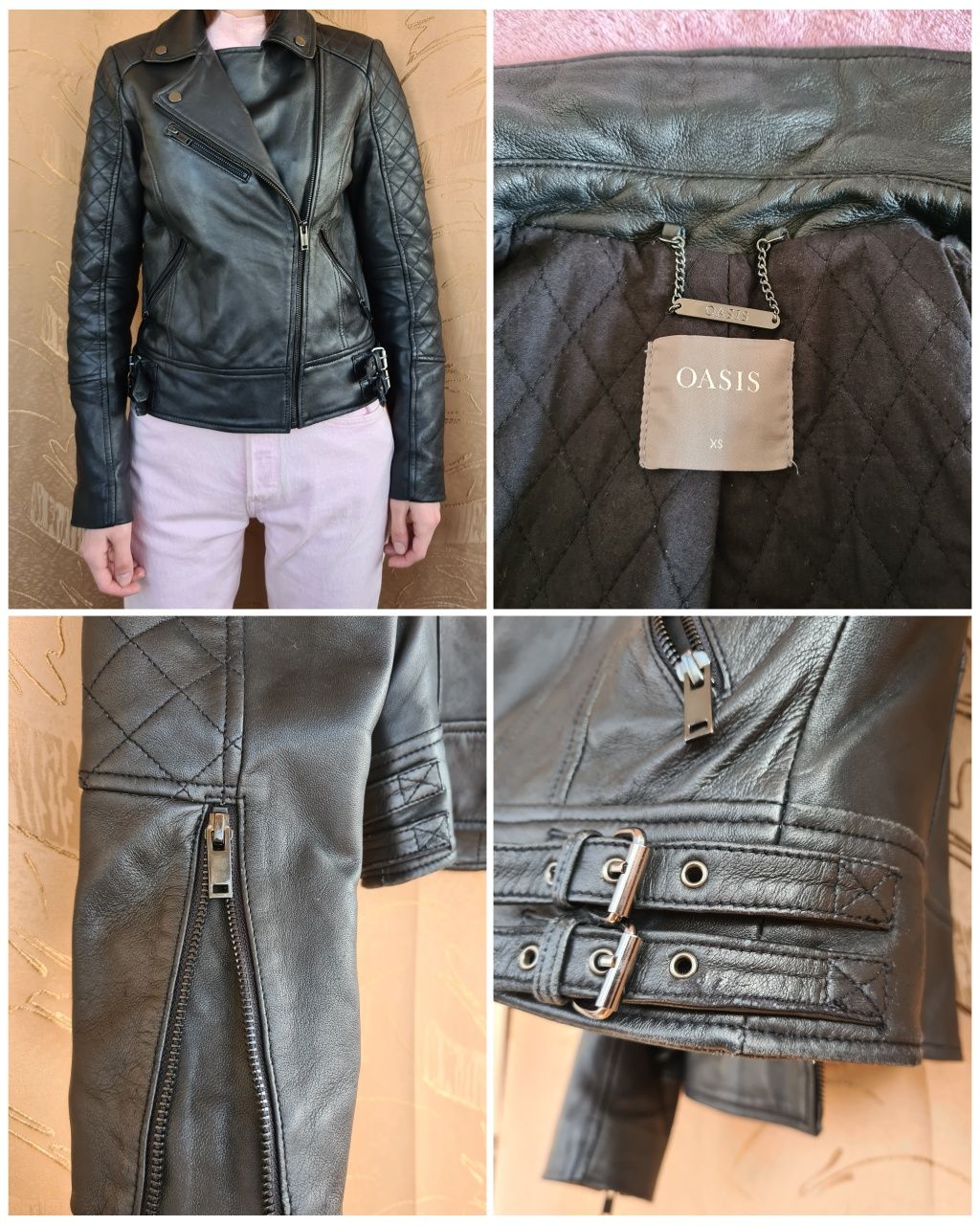 Жіноча шкіряна куртка (кожанка, косуха) чорна, XS, натуральна шкіра