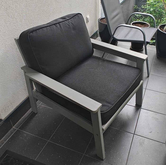 Ikea fotel ogrodowy szary z poduchami BONDHOLMEN