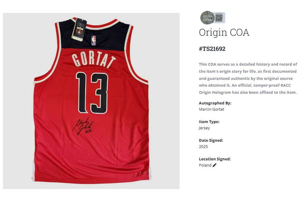 Marcin Gortat NBA Washington Wizards koszulka z autografem + certyfik.