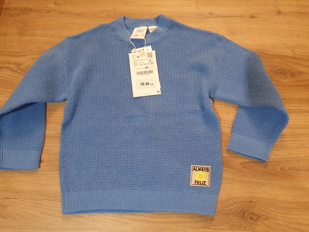 Sweter Zara chłopięcy niebieski 98 2-3 lata