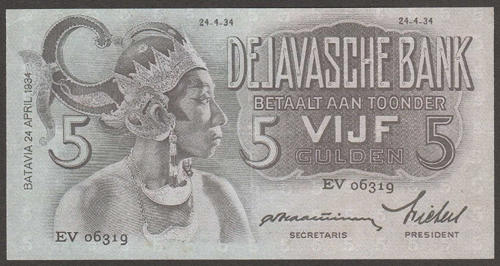 Indie Holenderskie 5 guldenów 1934