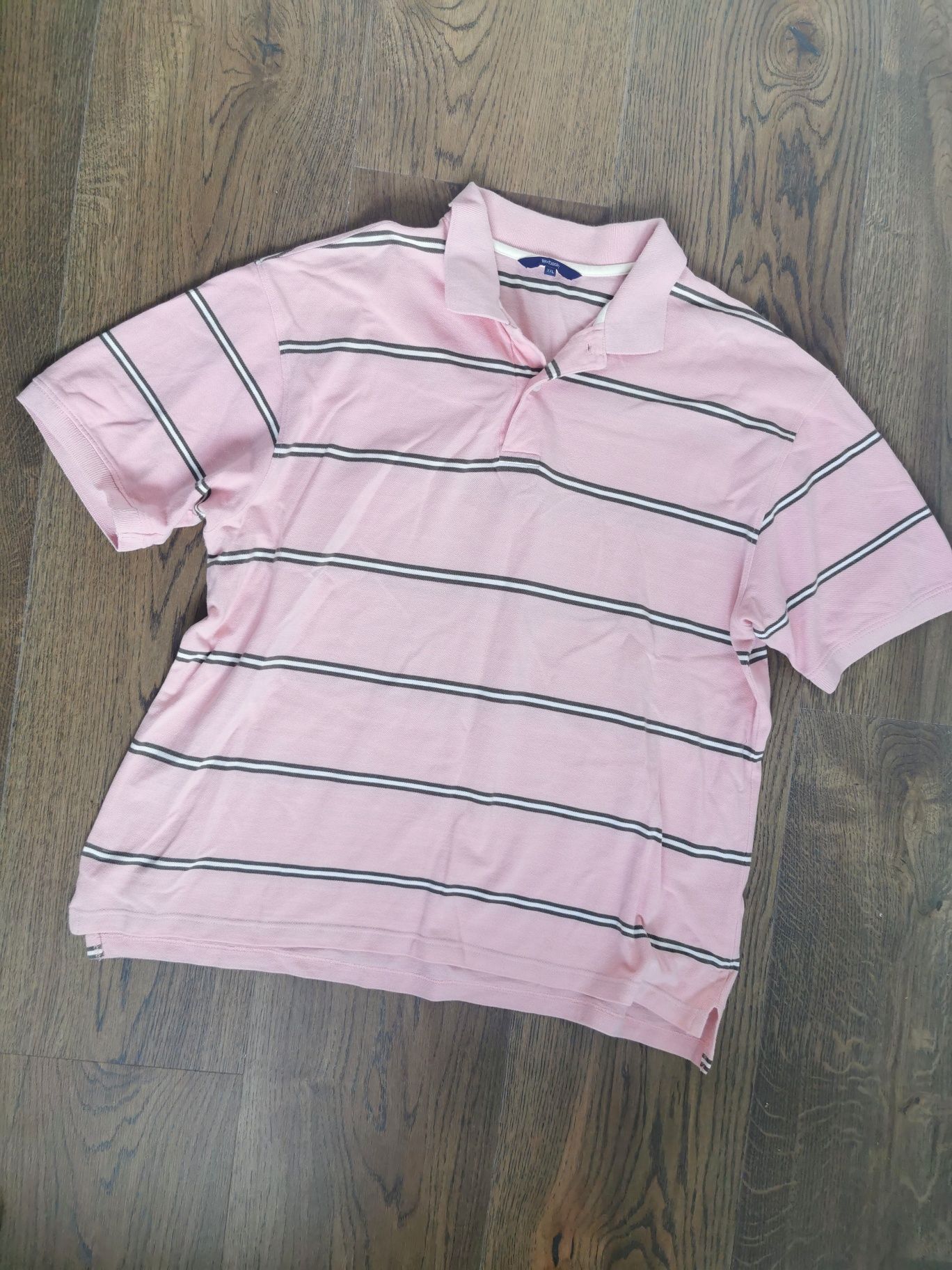 Różowa koszula polo w paski, rozmiar XXL