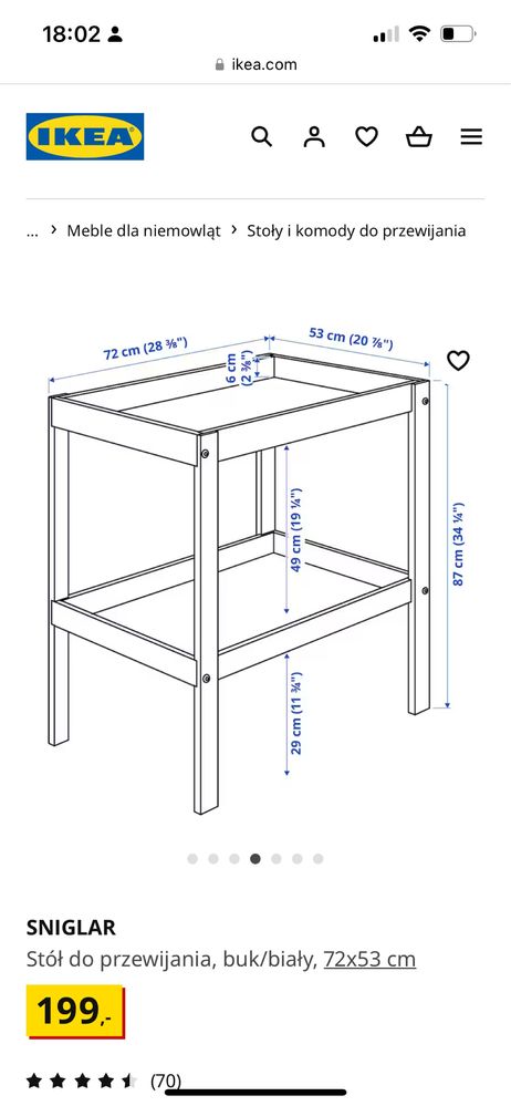 Stół do przewijania, buk/biały, 72x53 cm