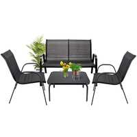 PROMOCJA Zestaw mebli ogrodowych – stół, sofa, 2 krzesła czarny