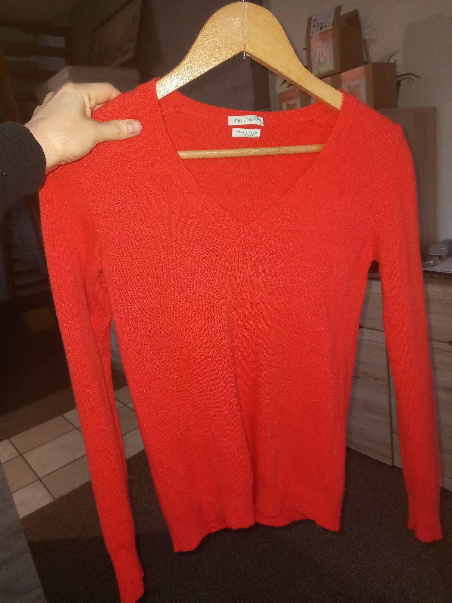 Sweter merino xs s Benetton Stan bdb pomarańczowy