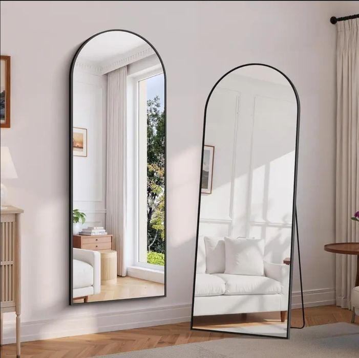 Duże Lustro Ścienne z Czarną Metalową Ramą Stojące do Salonu 180x75 cm