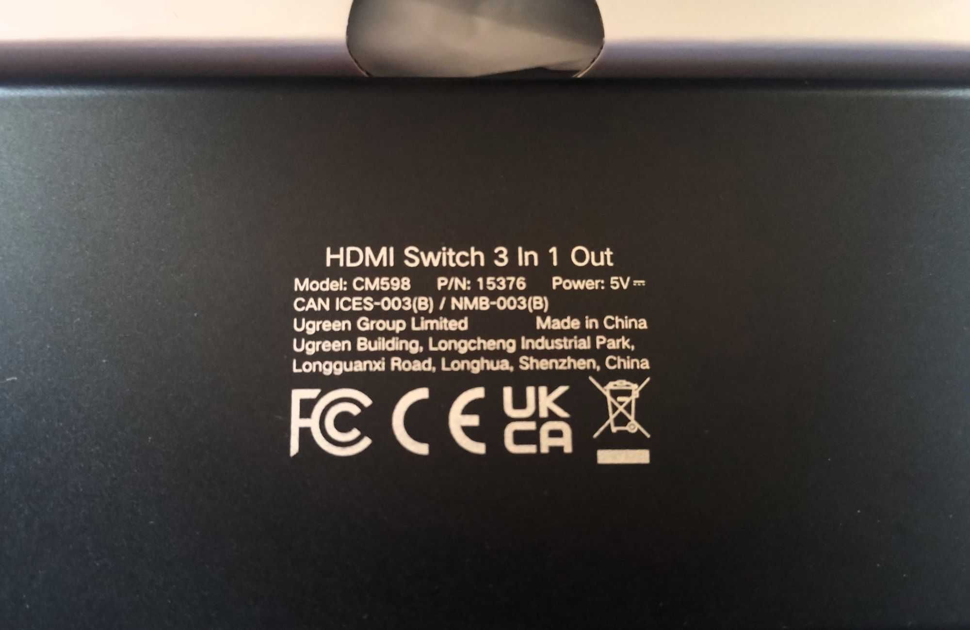 Ugreen CM598 (15376) 4k 60Hz 3 wejścia 1 wyjście HDMI Splitter