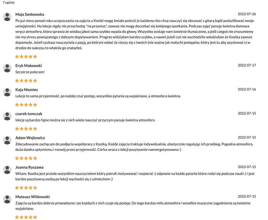 Lekcje gry na gitarze, basie, akustyku. ENG avail.