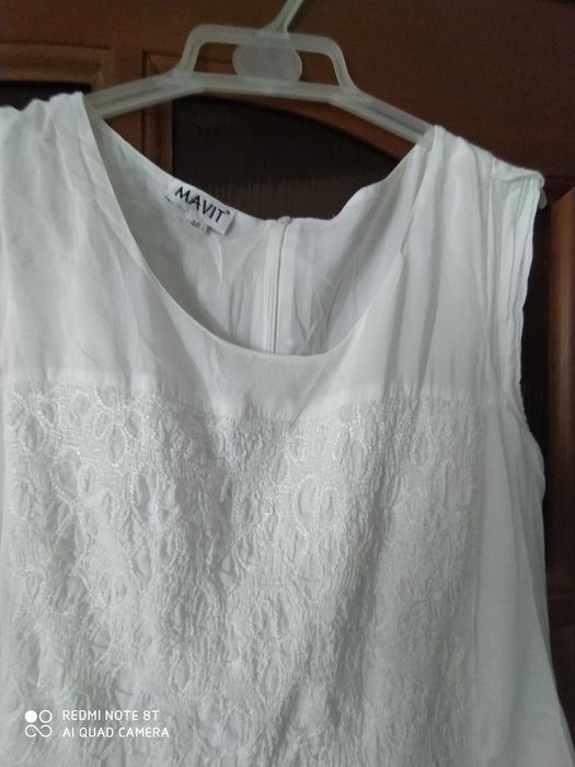 Jedwabna biala z podszewką sukienka na lato, rozmiar 44-46