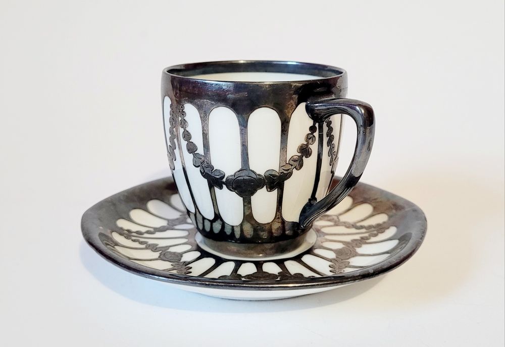 Filiżanka kolekcjonerska galwanizowana srebrem Fraureuth Niemcy Sakson