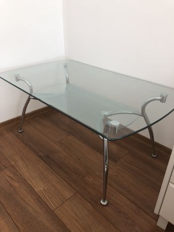 Stół stolik kawowy szklany niski srebrne chromowane nóżki dwupoziomowy