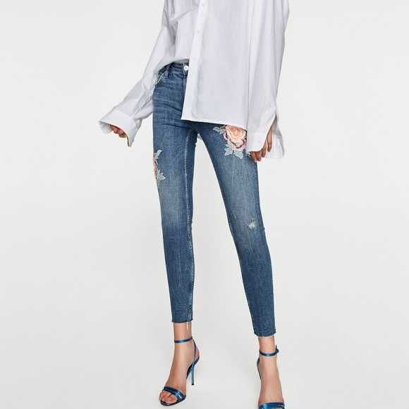 Брендовые джинсы скинни с 3d вышивкой Zara eur 34