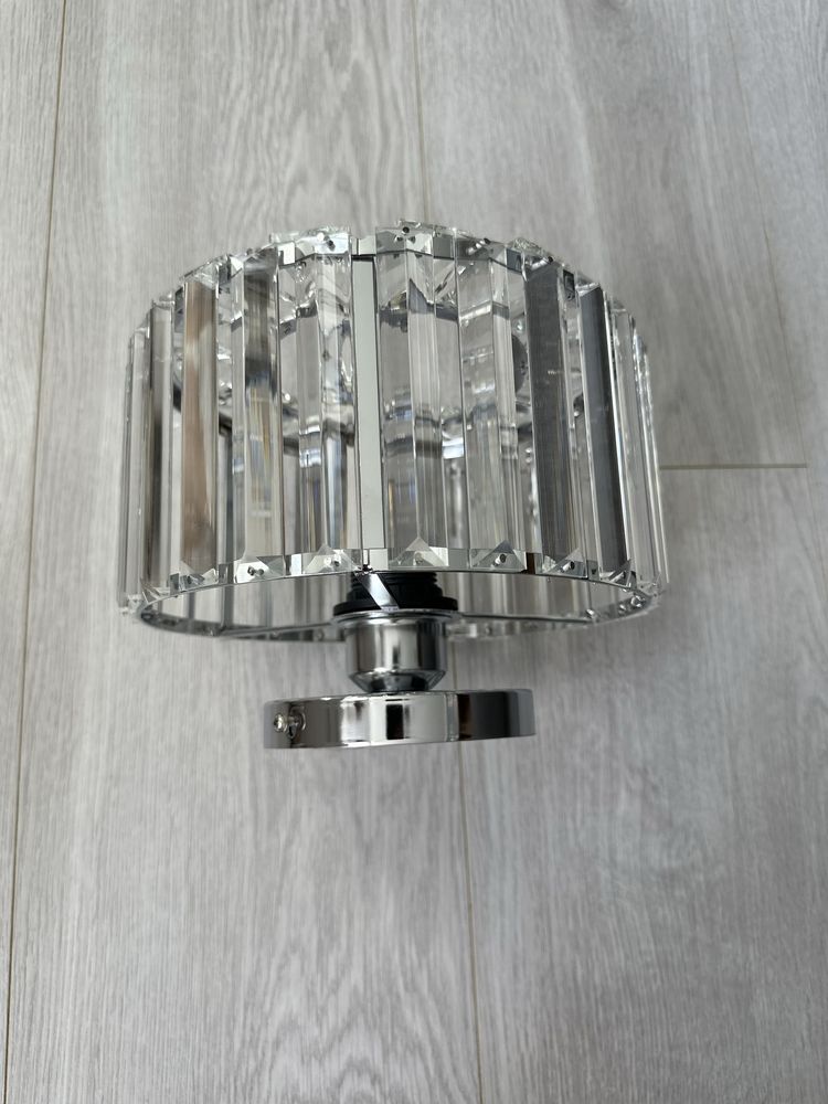 Srebrna Kryształowa Lampa Sufitowa Nowoczesna Okrągła 22cm