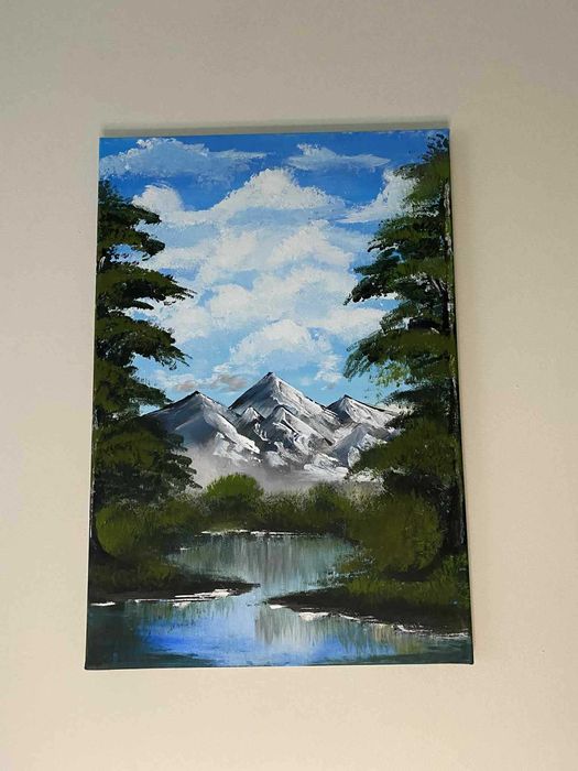Obraz Pejzaż Górski Jezioro akryl 38x55cm Ręcznie malowany