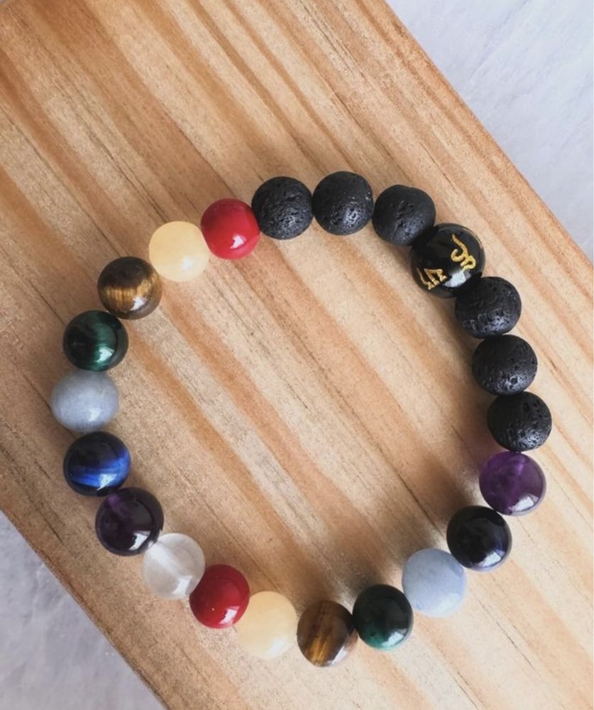 Pulseiras bracelete chakras pedra vulcânica difusora proteção anjos reiki yoga cristais