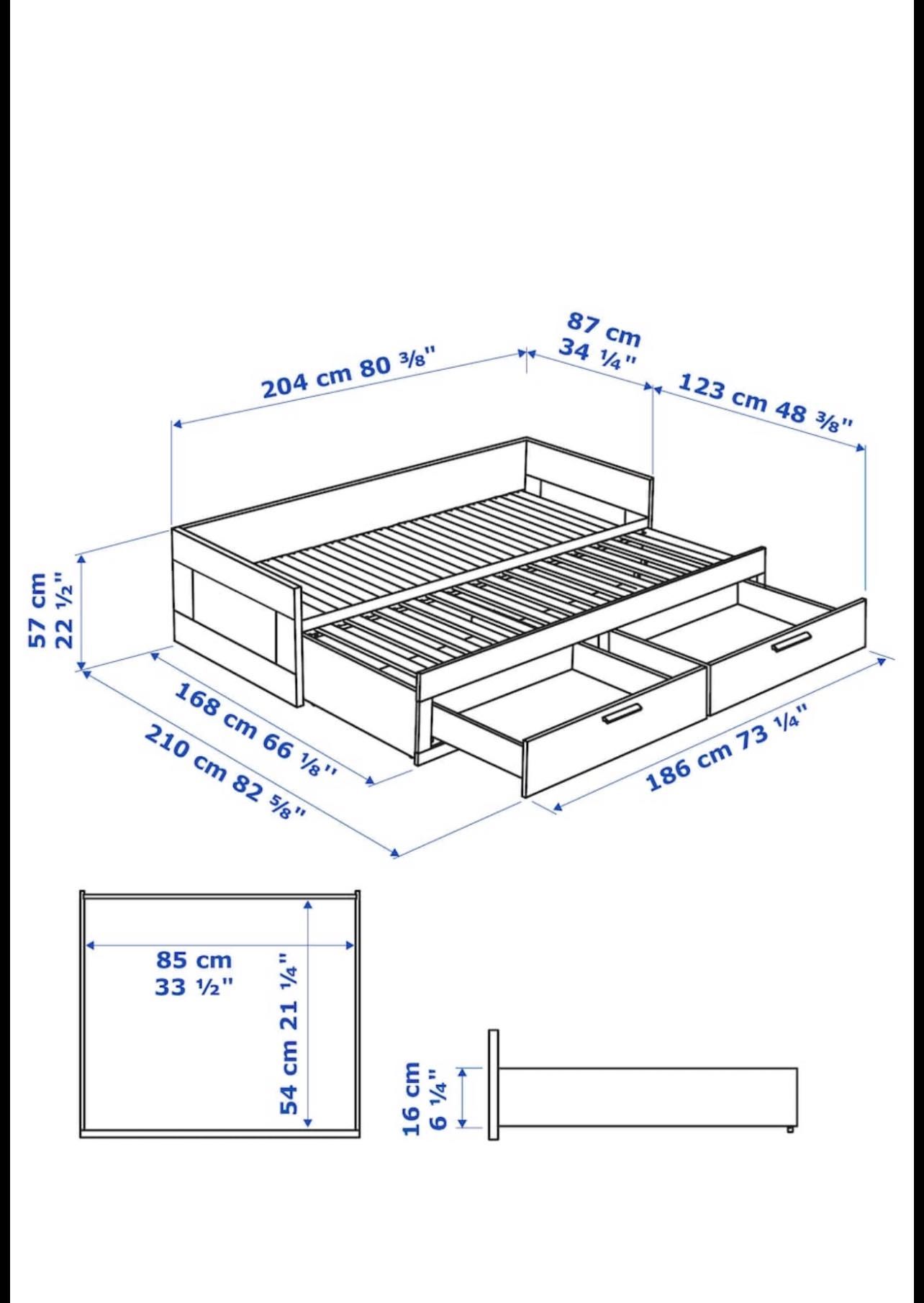 Cama indiv/dupla c/2 gav, branco, 80x200 cm com 2 colchões
