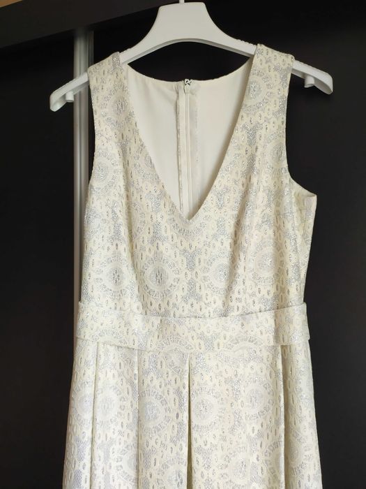 Przepiękna długa suknia sukienka na wesele kolor ecru złoty XS j. nowa