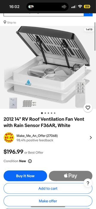 Вентилятор люковий 14" для кемпера/автодому з датчиком дощу