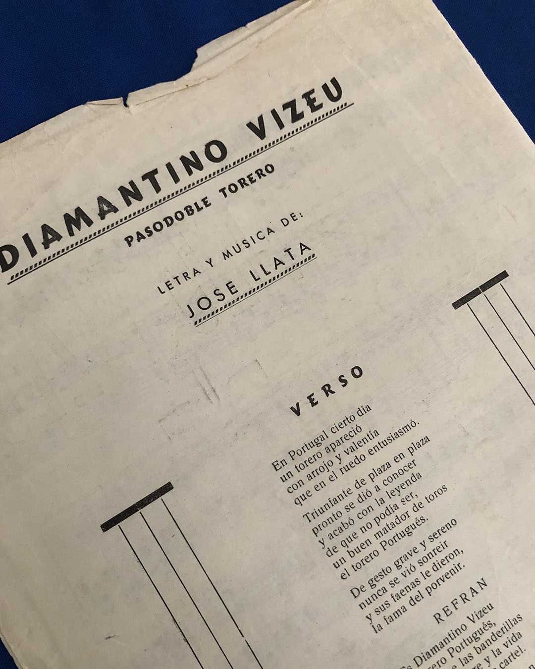 Partitura DIAMANTINO VISEU - PASODOBLE TORERO letra/música José Llata