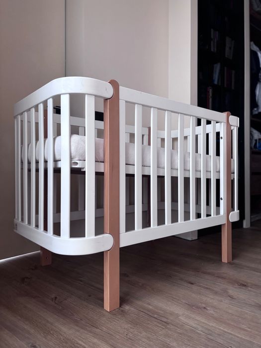 Ліжечко Верес Монако Білий-Дерево Маятник і колеса, матрац, бортики