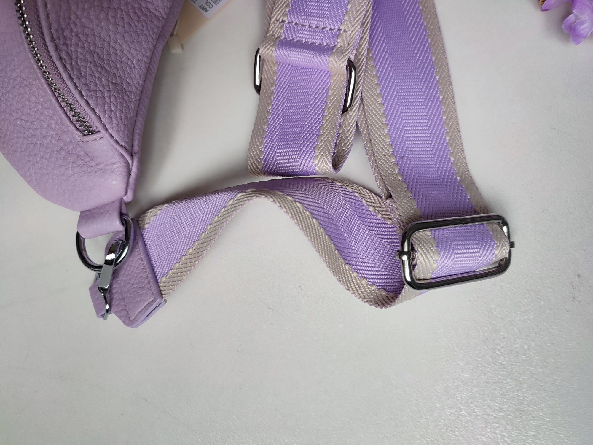 Torebka nerka średnia fioletowa liliowa Purple 2paski