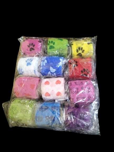 Bandaż samoprzylepny dla zwierząt psa kota kolorowe zestaw 12 sztuk