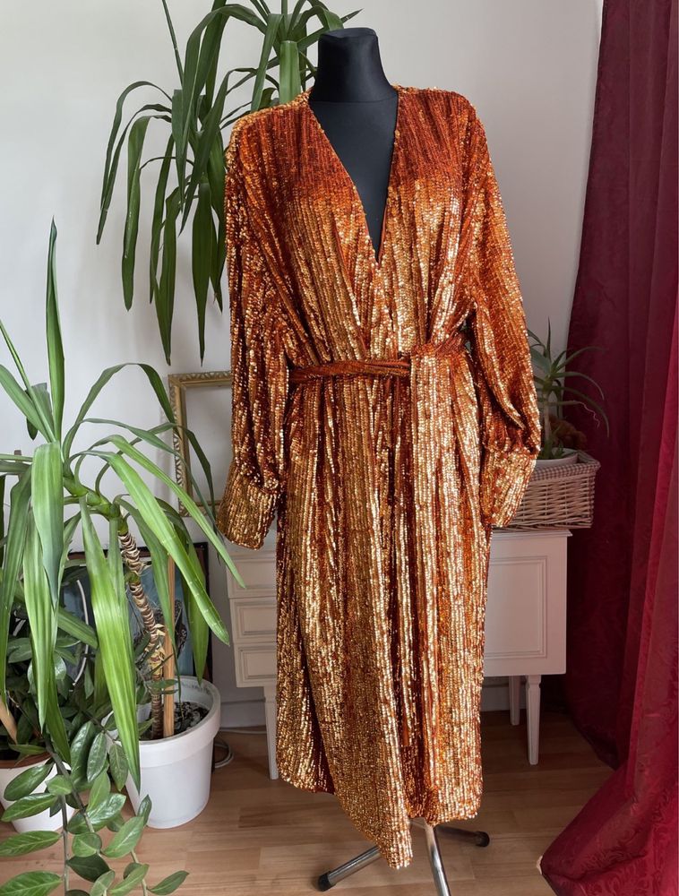Asos cekinowa kopertowa sukienka midi midaxi asos luxe s 36 m 38