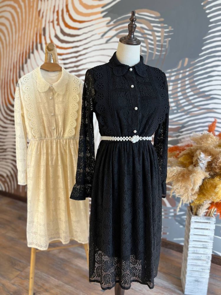 Женское кружевное платье черный,молочный Жіноча сукня з мережива